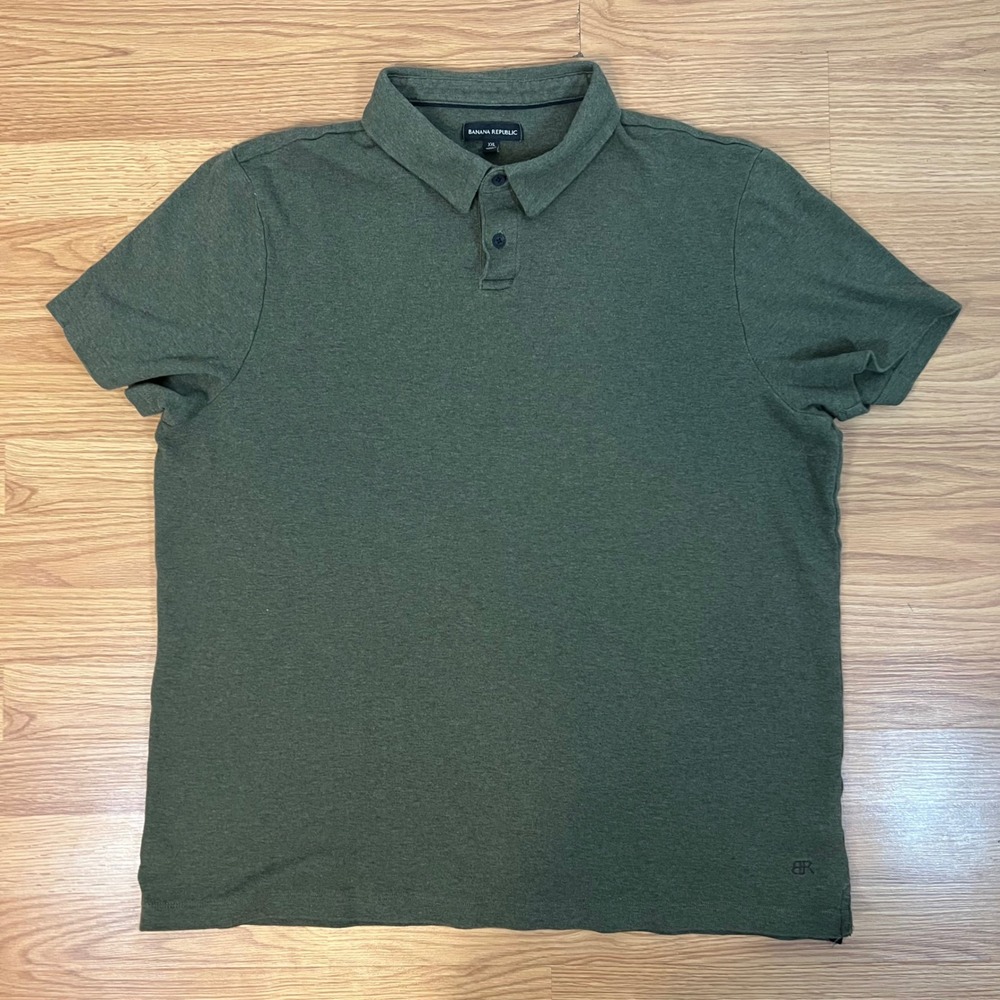 Banana Republic Mens XXL Olive Green Cotton Short Sleeve Polo Shirt Logo